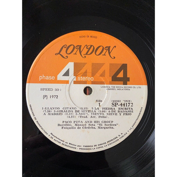 Paco Pena & His Group Flamenco Puro Live LP London Records Phase 4 SP 44172 VG+ - Picture 6 of 8
